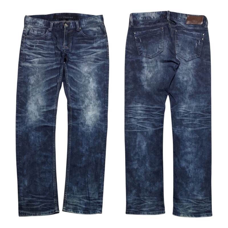 Size 35 Celana Panjang Longpants Jeans Nearby Dark Blue Washed Fading Straight Fit  #CJ736