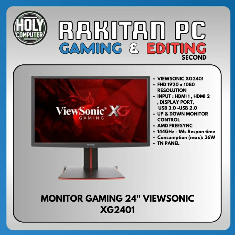 Monitor Gaming Viewsonic XG2401 144hz Up and Down Control  AMD Freesync Second