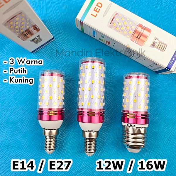 Lampu Candle LED E27 E14 3 Warna Putih Warm White Lampu Corn Hias 12W 16W Lampu Jagung