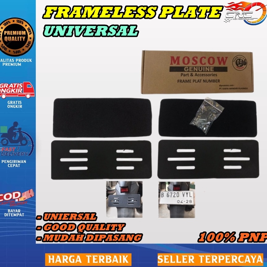 Wow Murah Meriah FRAMELESS PLAT MOTOR PLATE MOTOR UNIVERSAL MOSCOW PAPAN PLAT NO TEMPEL