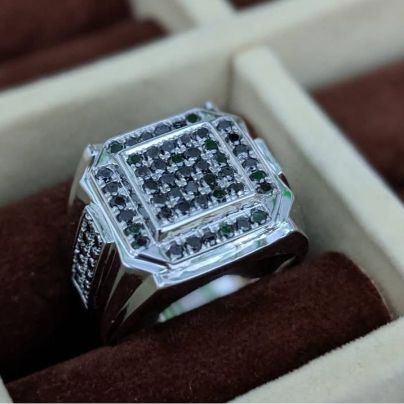 Cincin Berlian Hitam Pria Asli ORIGINAL Natural Black Diamond ND25
