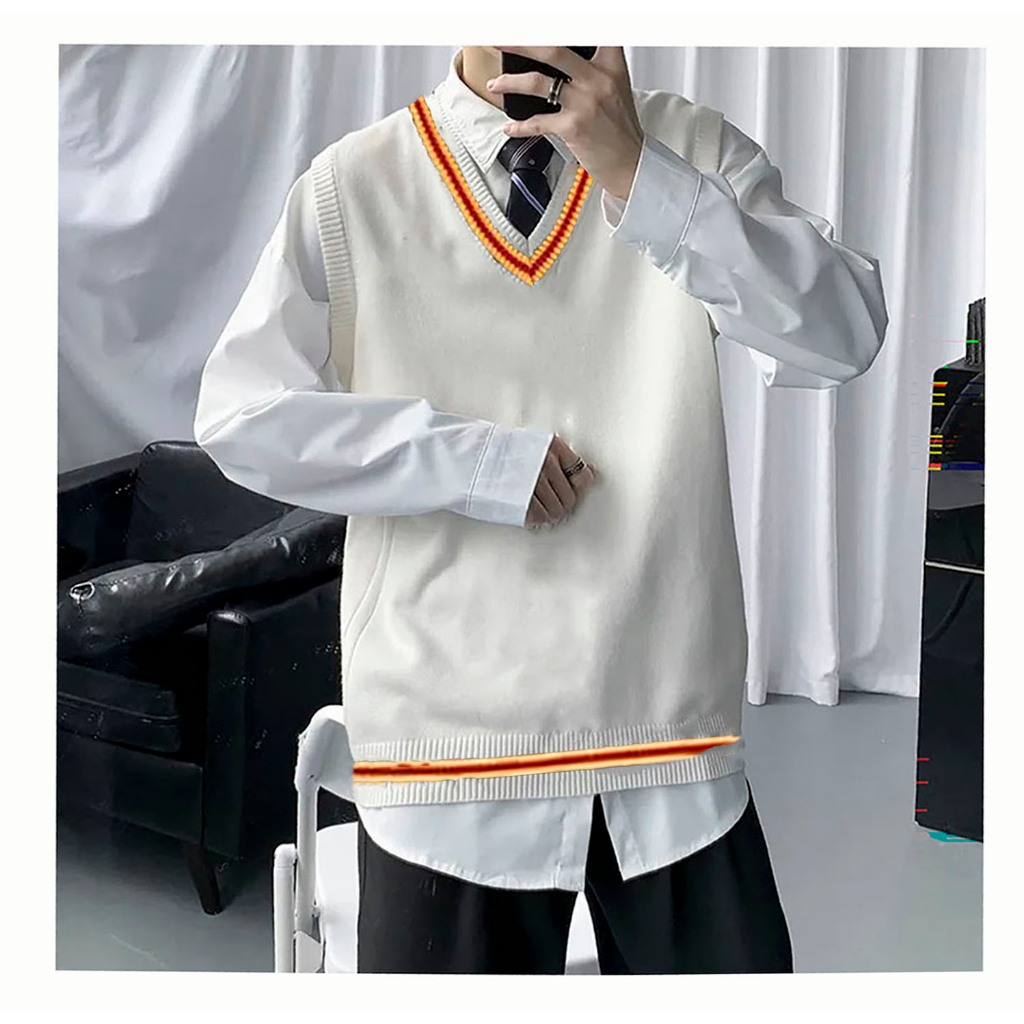 ROMPI HERRY LIST Rompi Rajut Korea  List Dua Heri/ Vest Knit Rompi Kantor Kerja size S M L XL rompi 