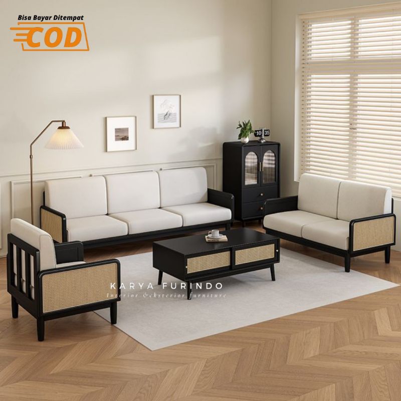 Kursi Tamu Minimalis Modern Jati, Kursi Tamu Sofa Rotan Kayu Jati