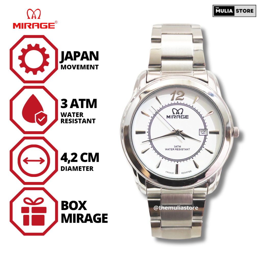 MIRAGE Jam Tangan Pria Mirage Original 8190 BRP M Tanggal Analog