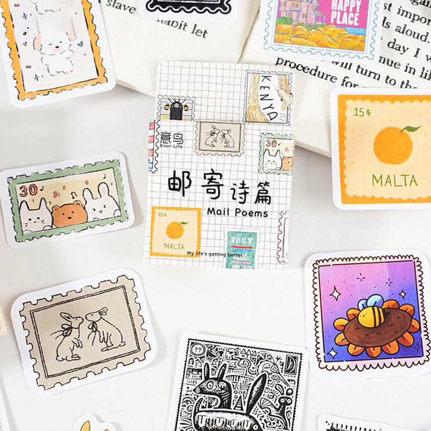 

Stiker Scrapbook Sticker Bujo Lucu Perangko Mail Stamp (46 pcs)
