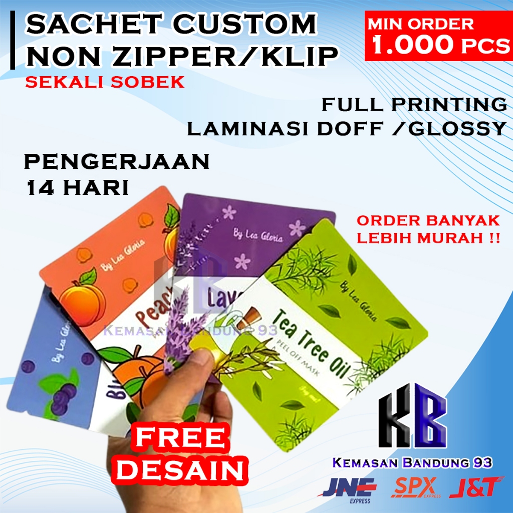Cetak Kemasan Sachet Custom Min Order 1.000 Pcs Non Ziplock/Non Klip Full Printing Plastik Makanan U