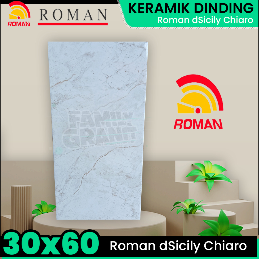 Keramik Dinding 30x60 Roman dSicily Chiaro Motif Marmer Cream Glossy