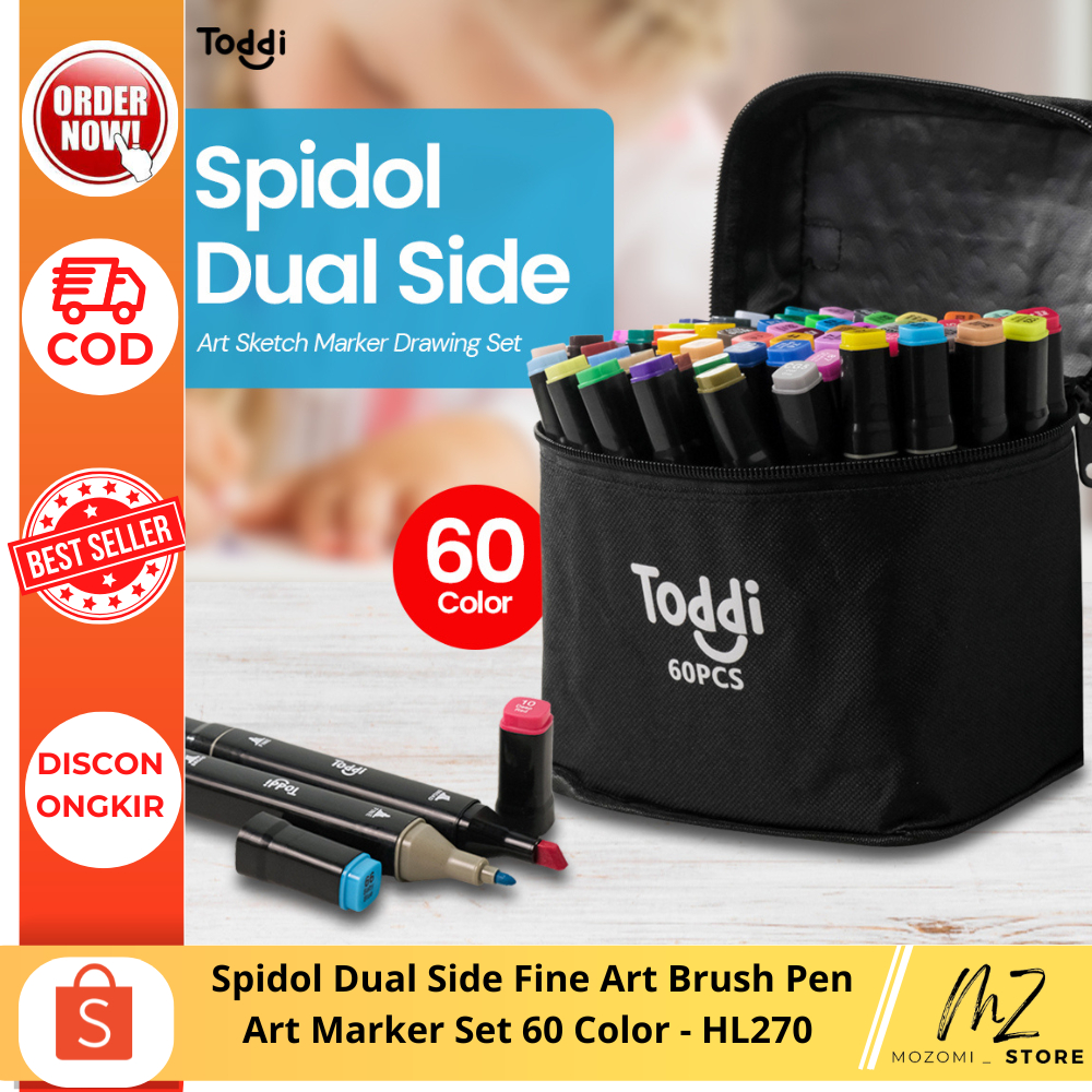 

Spidol Dual Side Fine Art Brush Pen Art Marker Set 60 Color