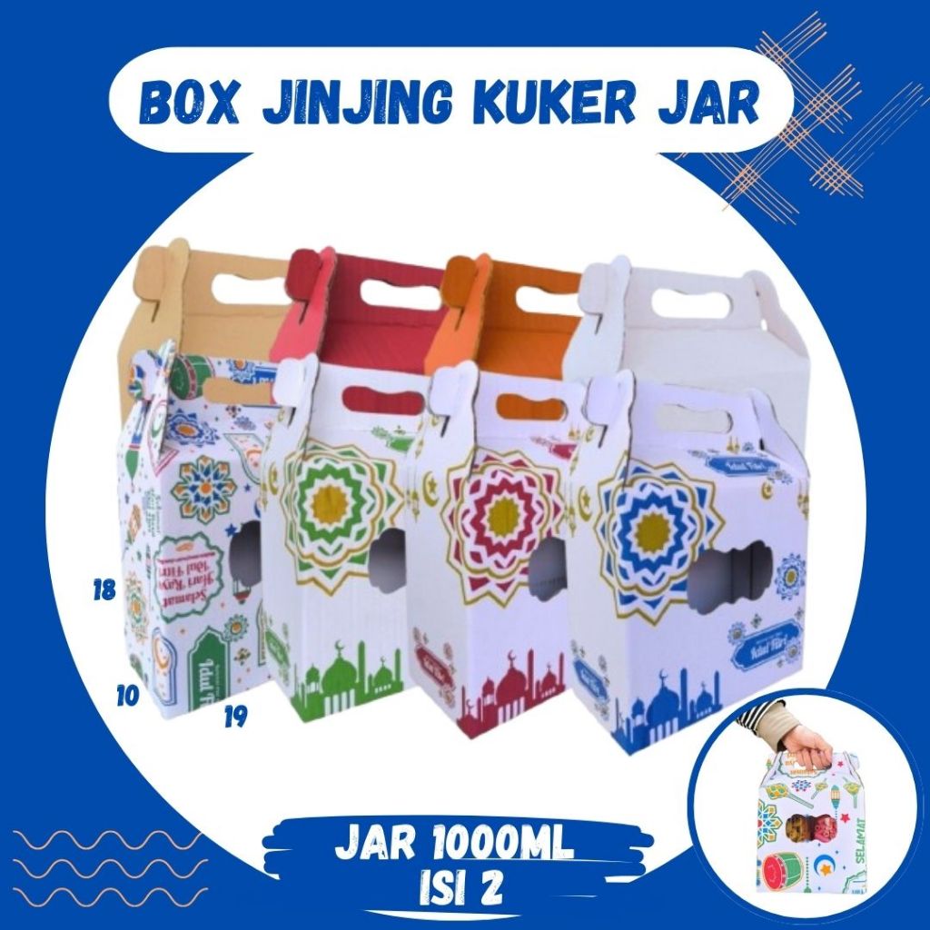 

Box Kuker 19x10x18 Jinjing (KUKER TOPLES JAR 1000ml Isi 2) Kardus Kue Kering / Idul Fitri /Hampers / Lebaran / Gable Box Polos/Motif