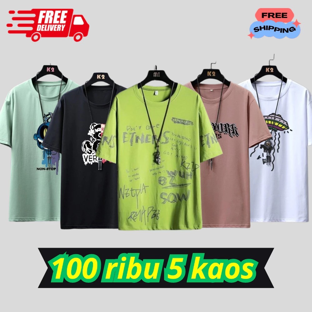 PROMO TERBARU Kaos Motif Distro 100ribu Dapat 5 Kaos Pria Lengan Pendek KAOS 5 KEKINIAN CUMA 100RIBU