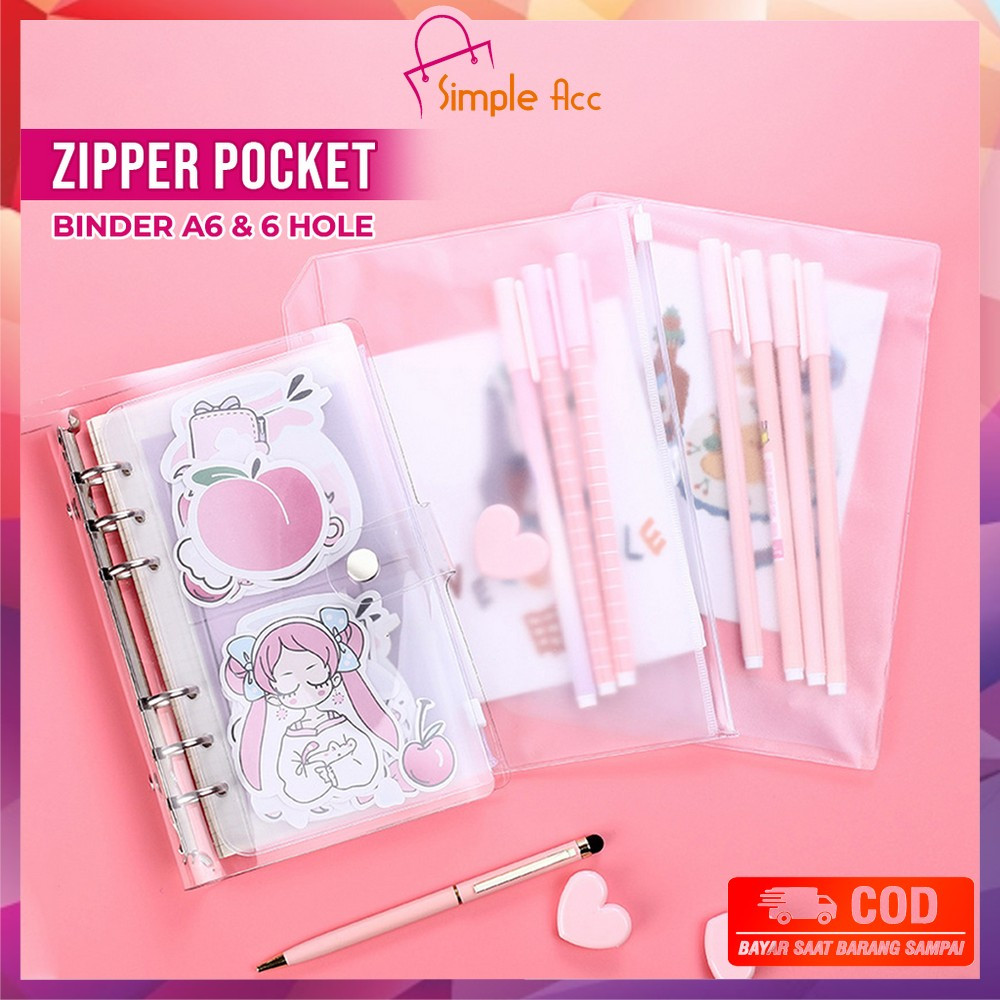 

DO-C1105 Zipper Pocket Binder A6 Transparan 6 Hole / Transparent Hand Book Bags Ziplock A6 Pouch Tempat Uang
