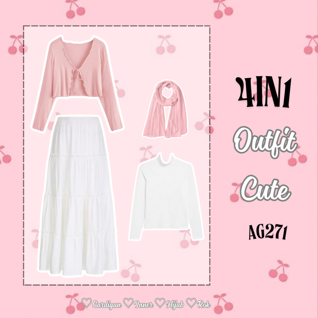 4in1 Set Outfit cute FairyTale OOTD Setelan Wanita korean Style | Cardigan + inner + Rok Ruffle + Hi