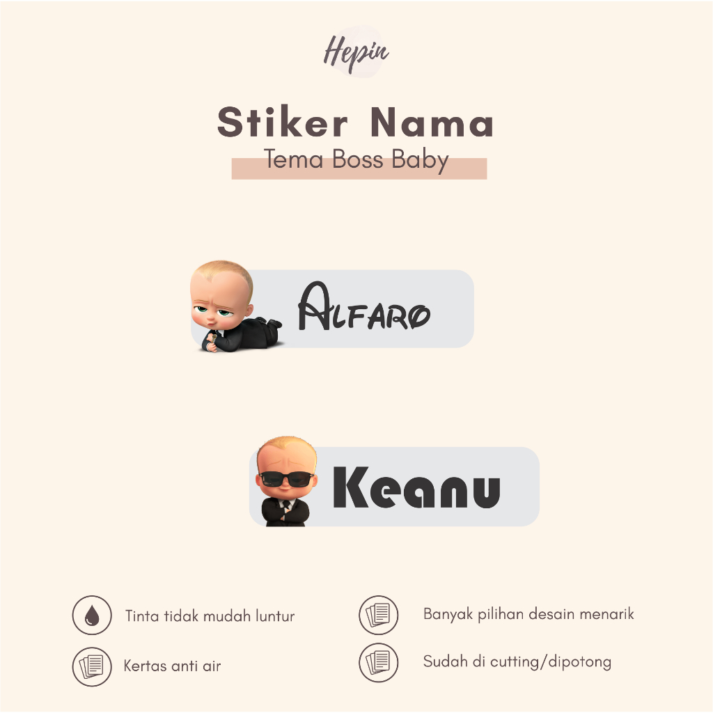 

(90 - 120 pcs) Stiker Cutting nama BOSS BABY/ Stiker Nama Anak Murah / Label Nama Custom