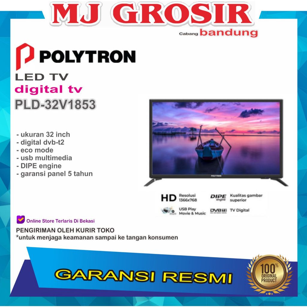 PROMO LED TV POLYTRON 32" 32V1853 32 INCH USB HD HDMI DIGITAL TV