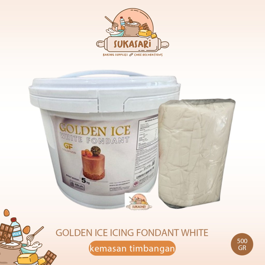 

Golden Ice Icing Fondant White 500gr pail putih Fondan Gula dekorasi kue