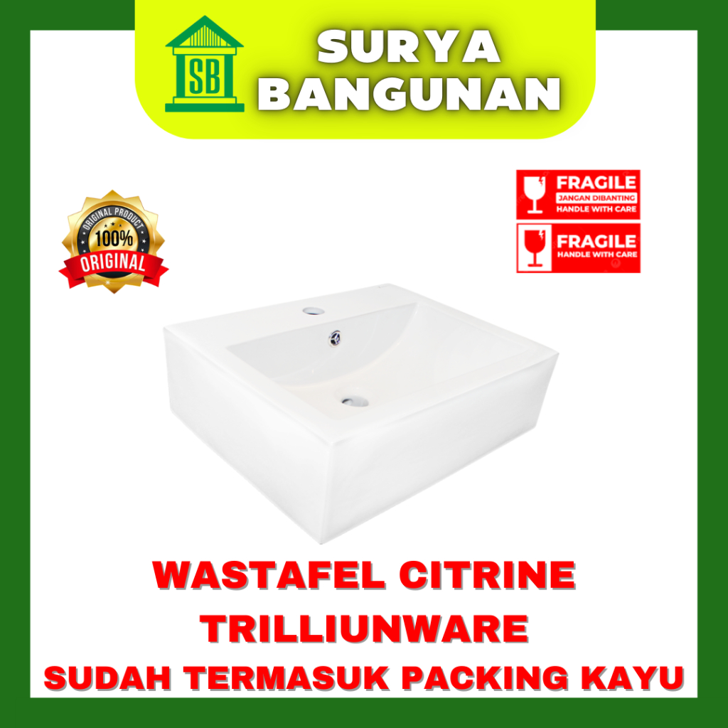 Wastafel Cuci Tangan Kotak / Wastafel Citrine Trilliunware / Wastafel Mewah Ekonomis Warna Putih