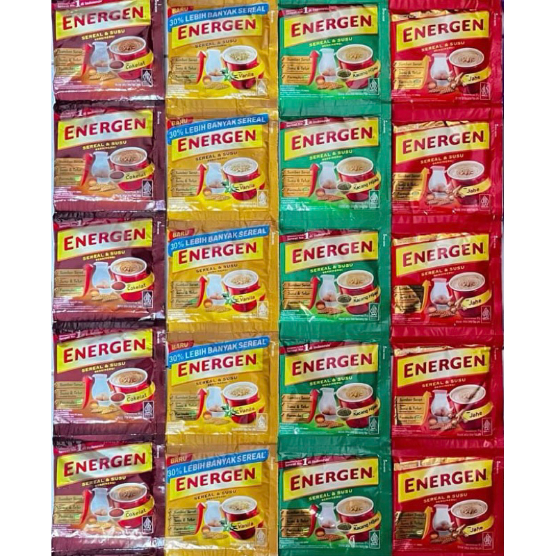 

ENERGEN (coklat/vanilla/kacang hijau/jahe)