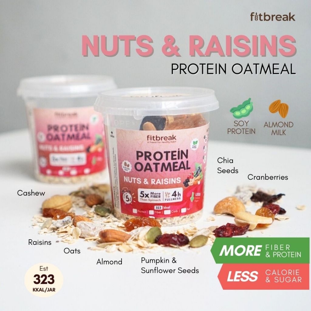 

Nuts & Raisins Protein Oatmeal / Healthy Snack / Instant Oats / Overnight Oats / Diet Friendly / Sarapan / Oatmeal