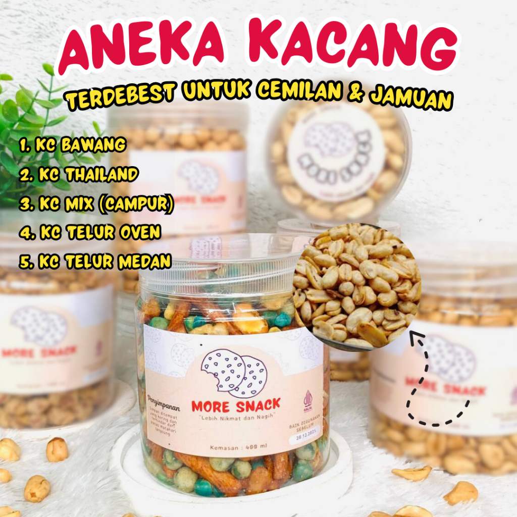 

Snack Cemilan More Snack Serba Kacang Bawang Mix Campur Thailand Telur Oven Medan Gurih Asin Kemasan Toples Lebaran