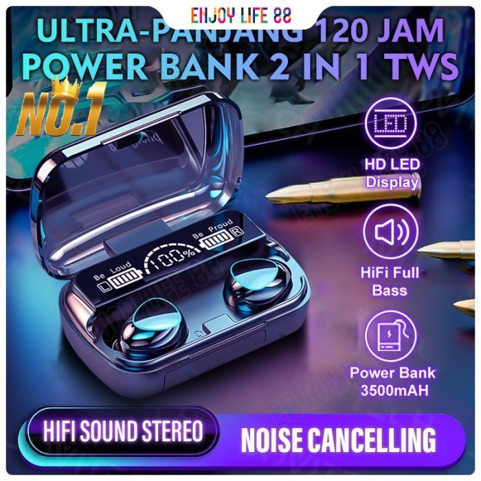TWS M10/M19/M20/M28 Headset Bluetooth Wireless In Ear Full Bass Stereo Earbuds with Power Bank Noise