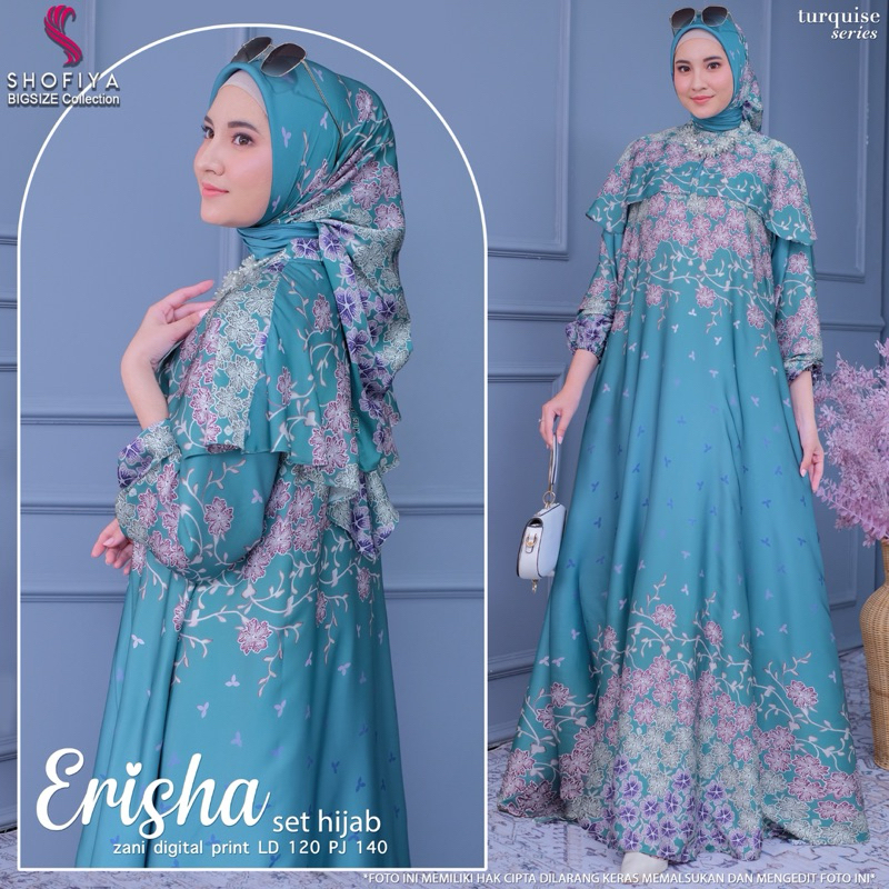 [LD 120] ERISHA SET HIJAB DRESS GAMIS JUMBO GAUN PESTA ORI BY SHOFIYA BIG SIZE