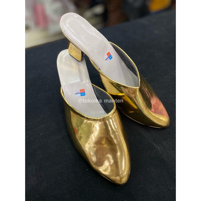 SELOP WANITA WARNA GOLD - EMAS HAK 7 CM / SELOP PENGANTIN PUTRI / SELOP DOMAS PUTRI