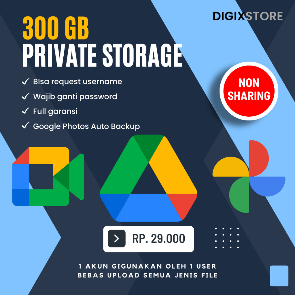 Google Drive Unlimited Max 300 GB Private Bonus Google Photos 300GB + Google Meet Lifetime Bergarans