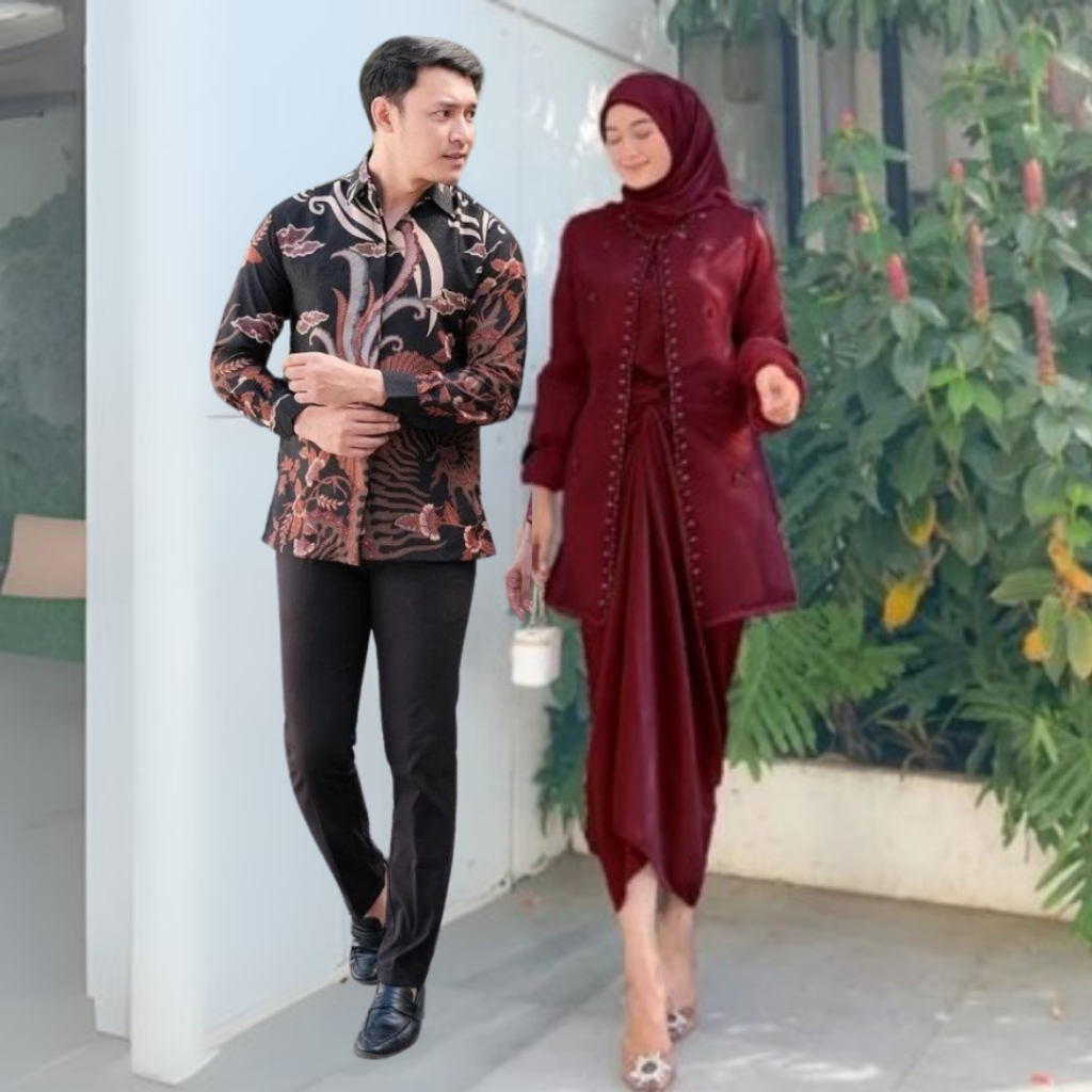[JEMMA] One Set Couple Kondangan Pria Wanita Kekinian Maxi Dress Satin Maxmara
