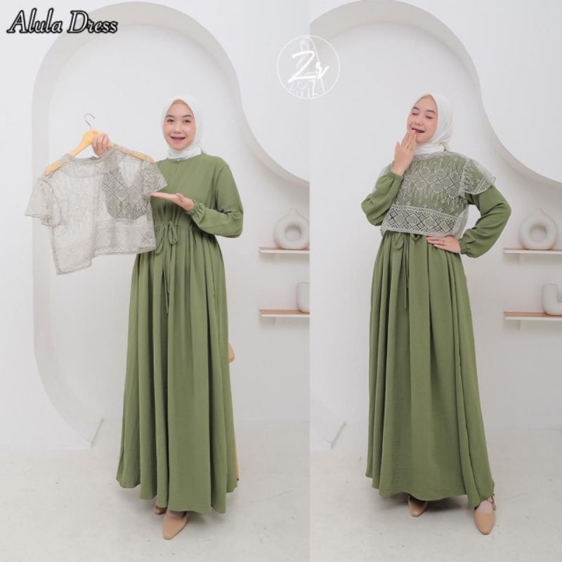 ALULA DRESS by ZR FASHION / GAMIS ALULA / GAMIS BROKAT / GAMIS SET ROMPI PISAH BROKAT / GAMIS CRINGK