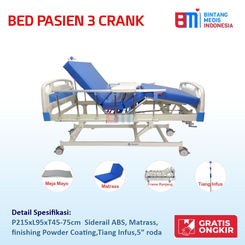 Bed Pasien ABS 3 Crank - Bed Pasien 3 Engkol - Ranjang Medis Pasien Rumah Sakit 3 Fungsi
