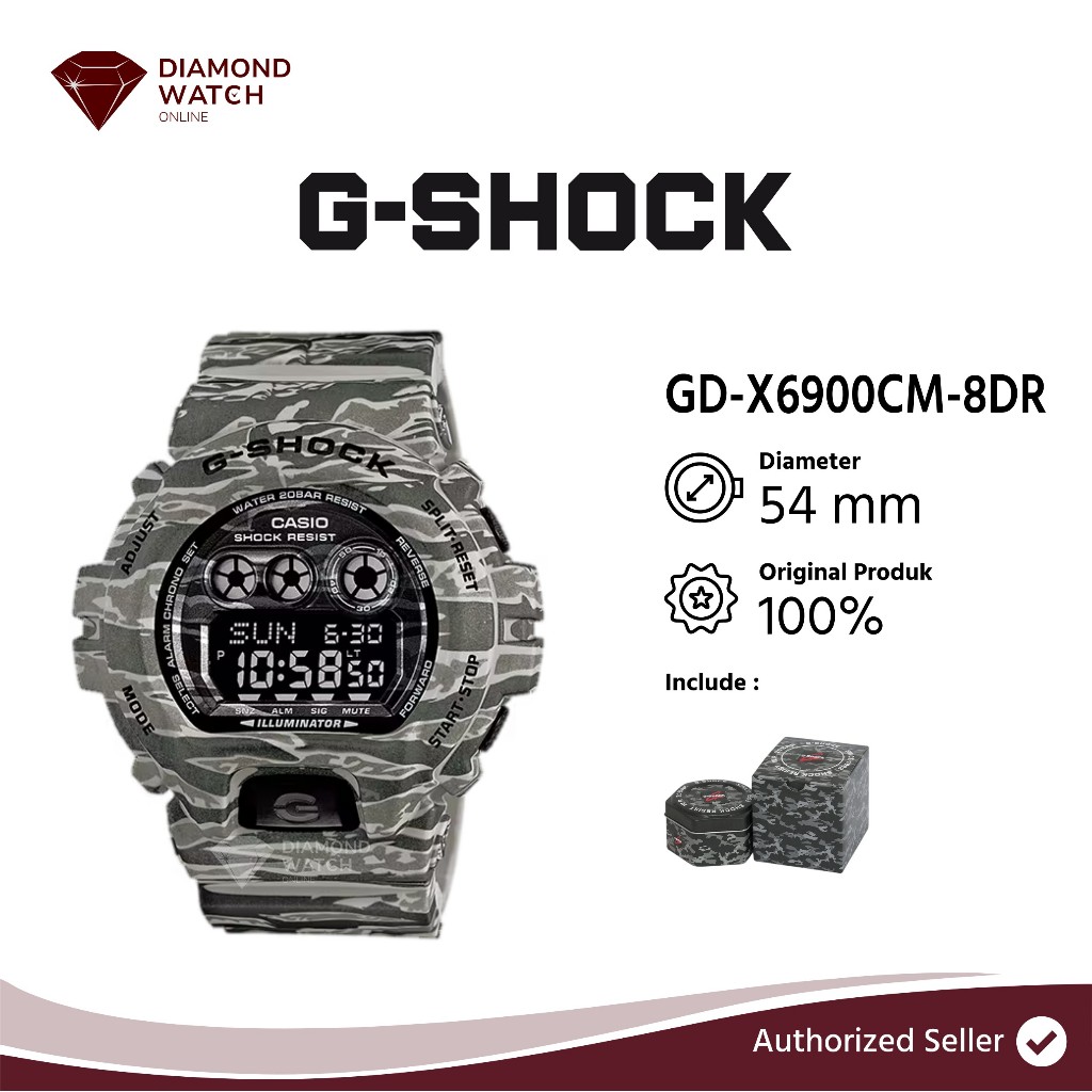 Casio G-Shock Camouflage GD-X6900CM-8DR Black Digital Dial Grey Camouflage Resin Strap