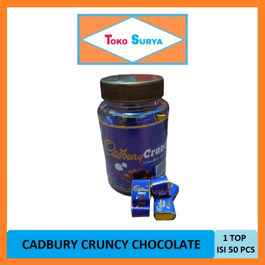 

Cadbury Cruncy Chocolate Cokelat Petak Krispi 1 Toples Isi 50 Pcs