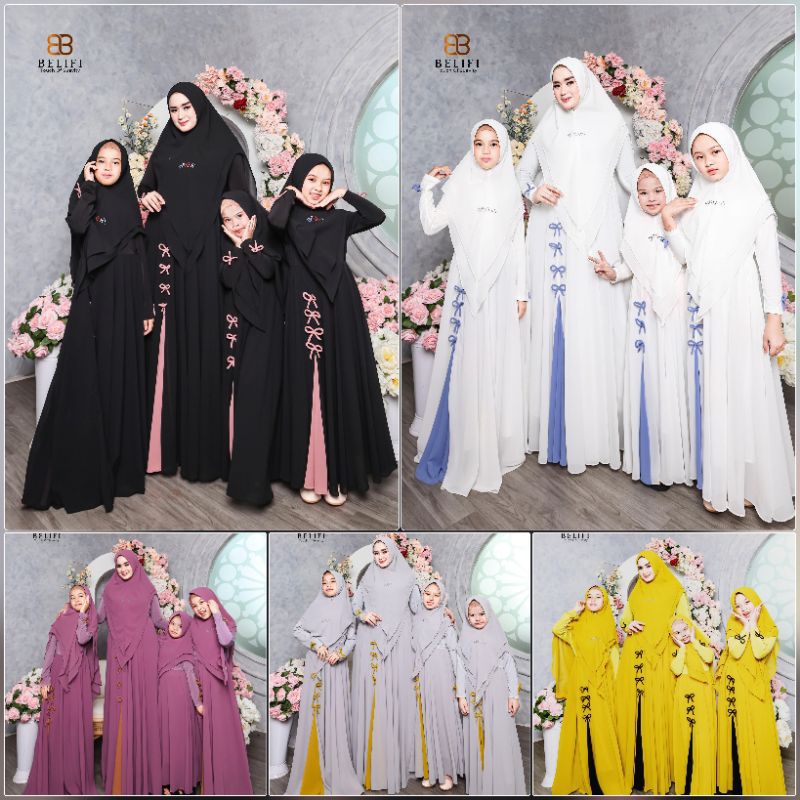 Belifi Maryam Spesial Sarimbit | Gamis Couple Ibu Anak Perempuan | Gamis Syari Ceruty Babydoll Premi