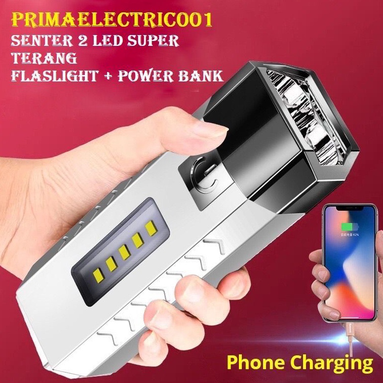 Terbaru SENTER LED 2 MATA 5 B MINI MULTIFUNGSI FLASHLIGHT DAN POWERBANK  SENTER POWERBANK 2 MATA LED