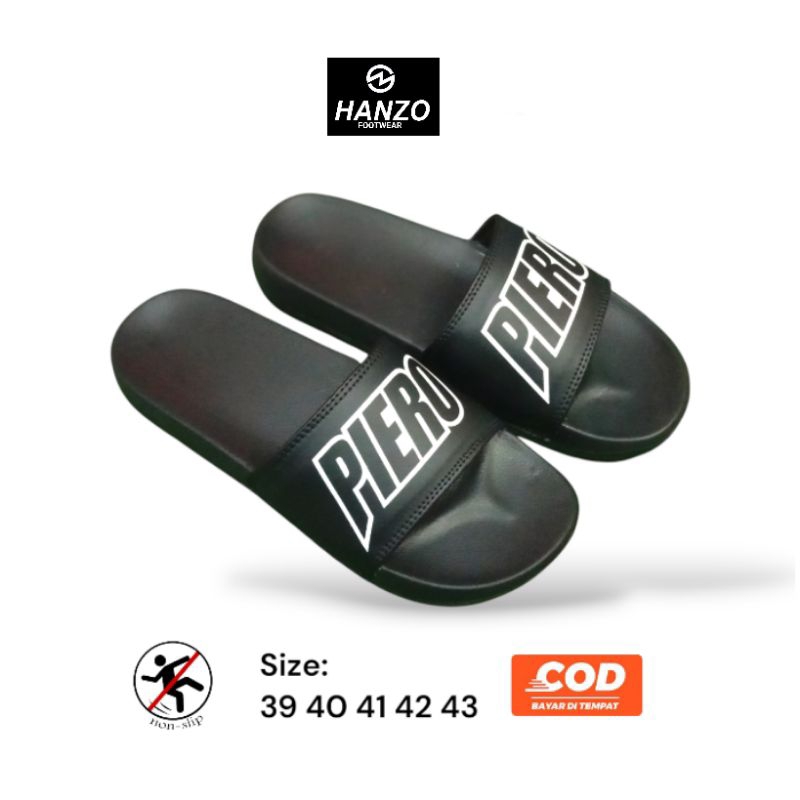 Sandal Slide Kasual Selop Casual Sendal Piero hitam Slop Pria Wanita