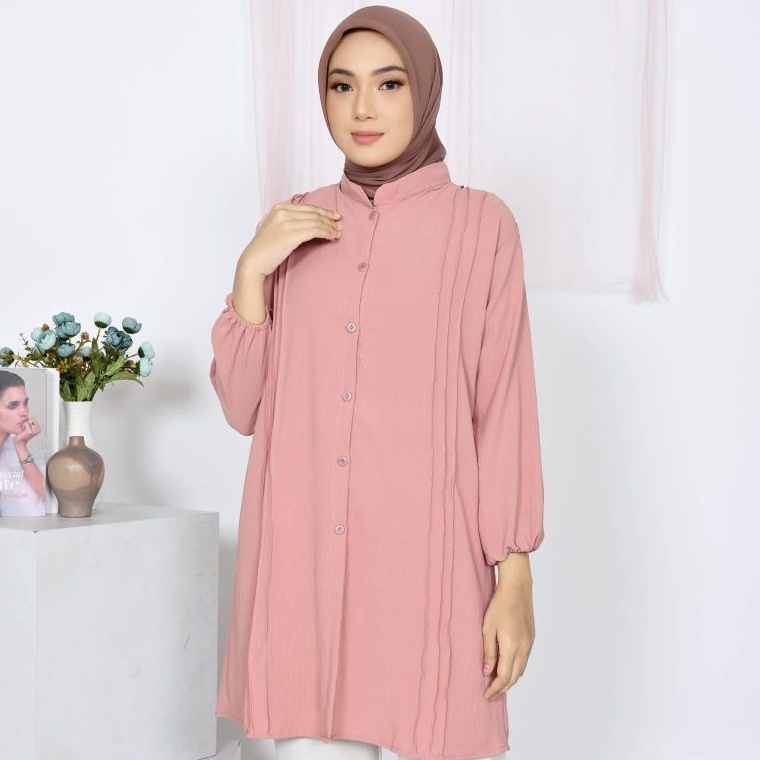 22 Murah Meriah Tunik Polos Wanita Lengan Panjang BalonBlouse garis Polos Cewek Kekinian