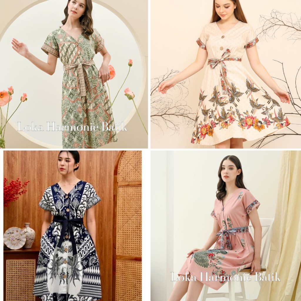 234 - Dress Batik Wanita Kekinian - Baju Atasan Dress Kemeja Batik Keluarga Pasangan Couple Anak Mod
