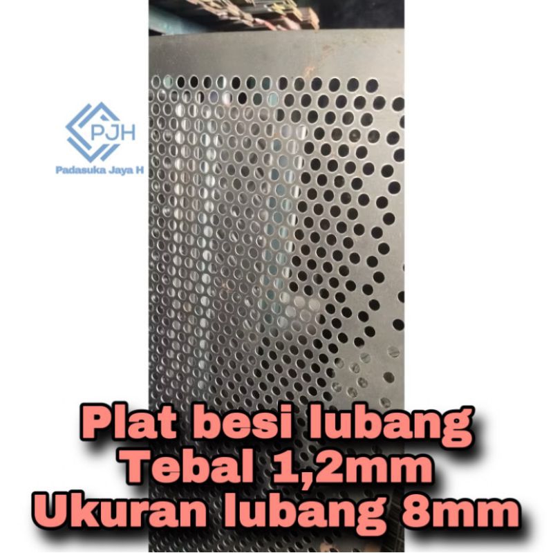 Plat besi lubang ketebal 1,2mm , ukuran lubang 8mm. ukuran plat mulai 10x10cm