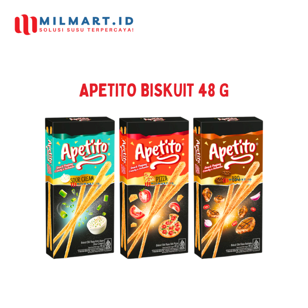 

ROMA APETITO BISKUIT 48G RASA SOUR CREAM/BBQ/PIZZA CAMILAN STICK