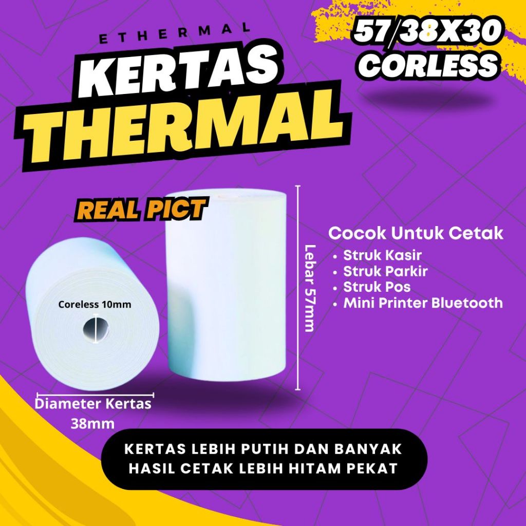 

Ethermal Roll Kertas Struk Thermal 57x30 Coreless Kertas Kasir Termal 58x30 57x30 mm