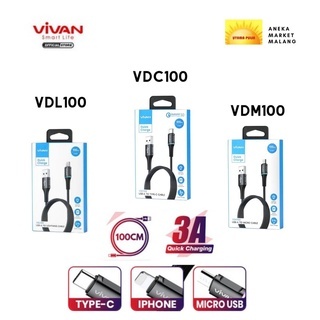 SAG VIVAN Kabel Data Micro VDM100 vdm 100 Type-C 2.4A USB Android 1M VDL Ligtning usb ORI
