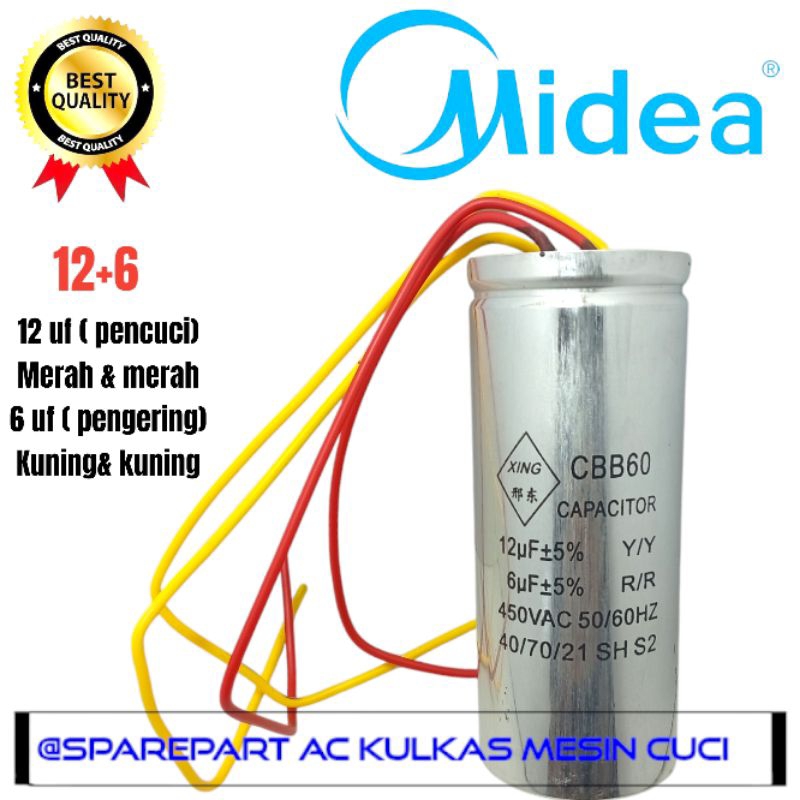 kapasitor mesin cuci midea 2 tabung original