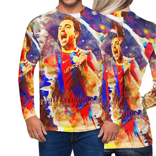 [[PO 3 HARI]] Kaos Xavi Hernandez Tshirt Tangan Panjang Fullprint Unisex Casual Bahan Polyester Jers