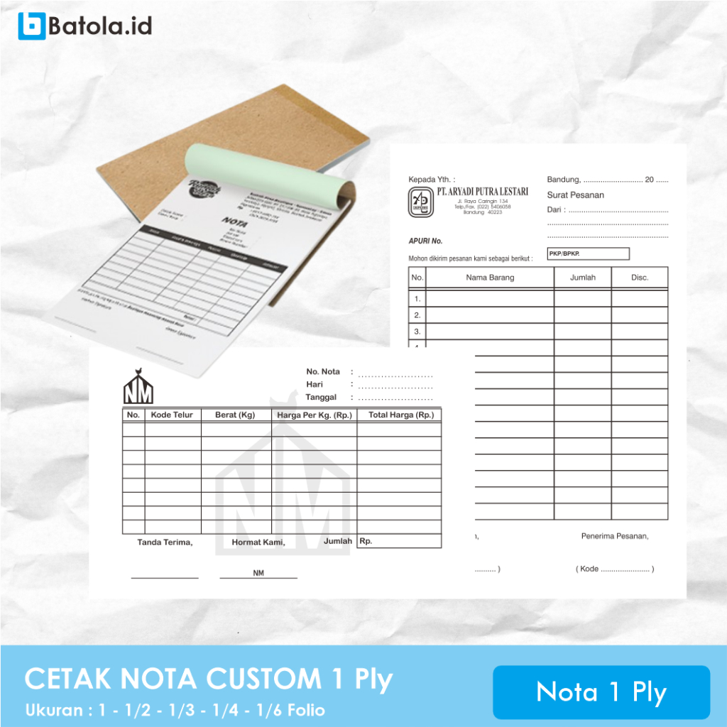 

Cetak Nota Custom 1 Ply - Bisa Order Sedikit - Bisa Pakai Nama dan Logo Toko