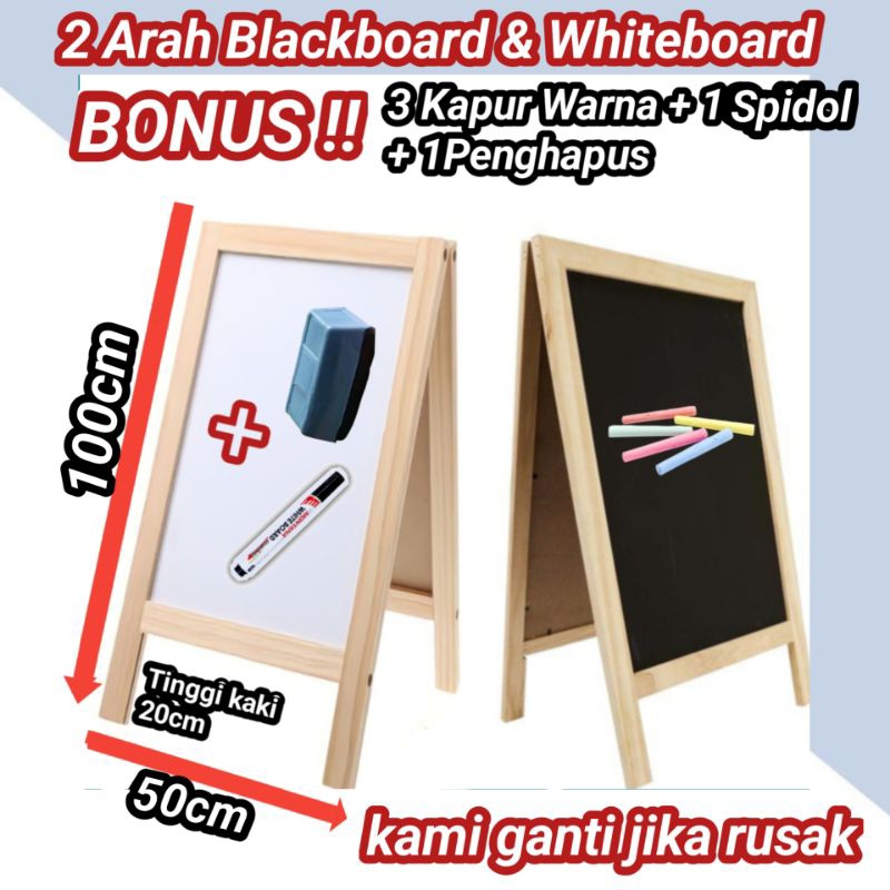 

PAPAN TULIS MIX WHITEBOARD & BLACKBOARD 50x100cm (Bonus 3 kapur warna+Penghapus+Spidol | papan tulis Whiteboard | papan tulis kapur blackboard
