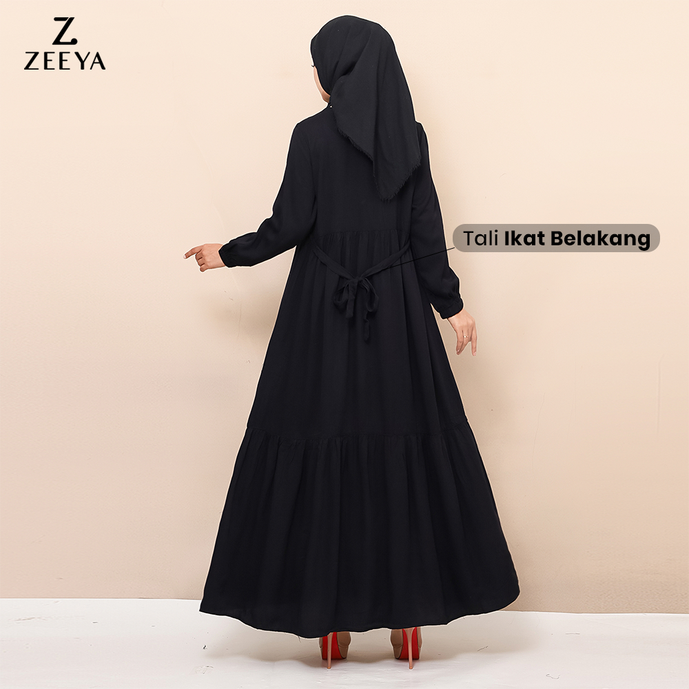 BEST SELLER ZEEYA COLLECTION ZOYA GAMIS DRESS UMROH HITAM POLOS RAYON TWILL BUSUI FRIENDLY SIZE M L