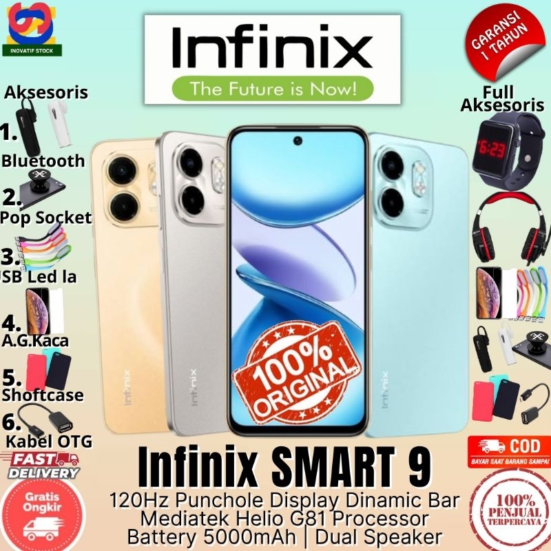 HP BARU INFINIX SMART 9 4/128GB - 4/64GB - Upto RAM 16GB GARANSI RESMI 100% ORIGINAL