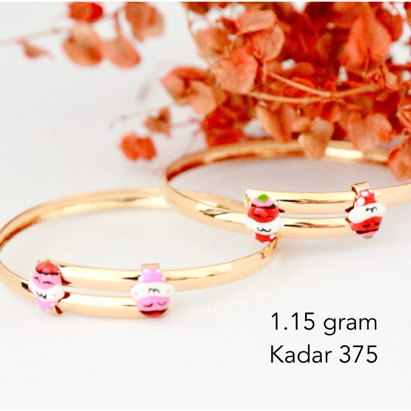 gelang emas anak boneka pink/ merah kadar 375