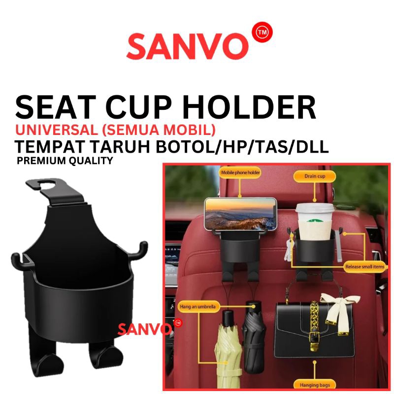 Sanvo Seat Cup Holder / Tempat Taruh Botol Minum / HP / Tas / Gantungan Jok Mobil / Car Cup Holder M