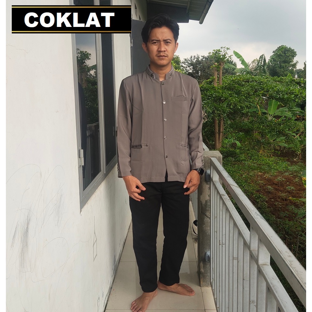 Jasko Polos Jas Koko Pakaian Muslim Pria Koko Pria / Jas Pria / Koko Muslim / Hitam Putih Abu Coklat